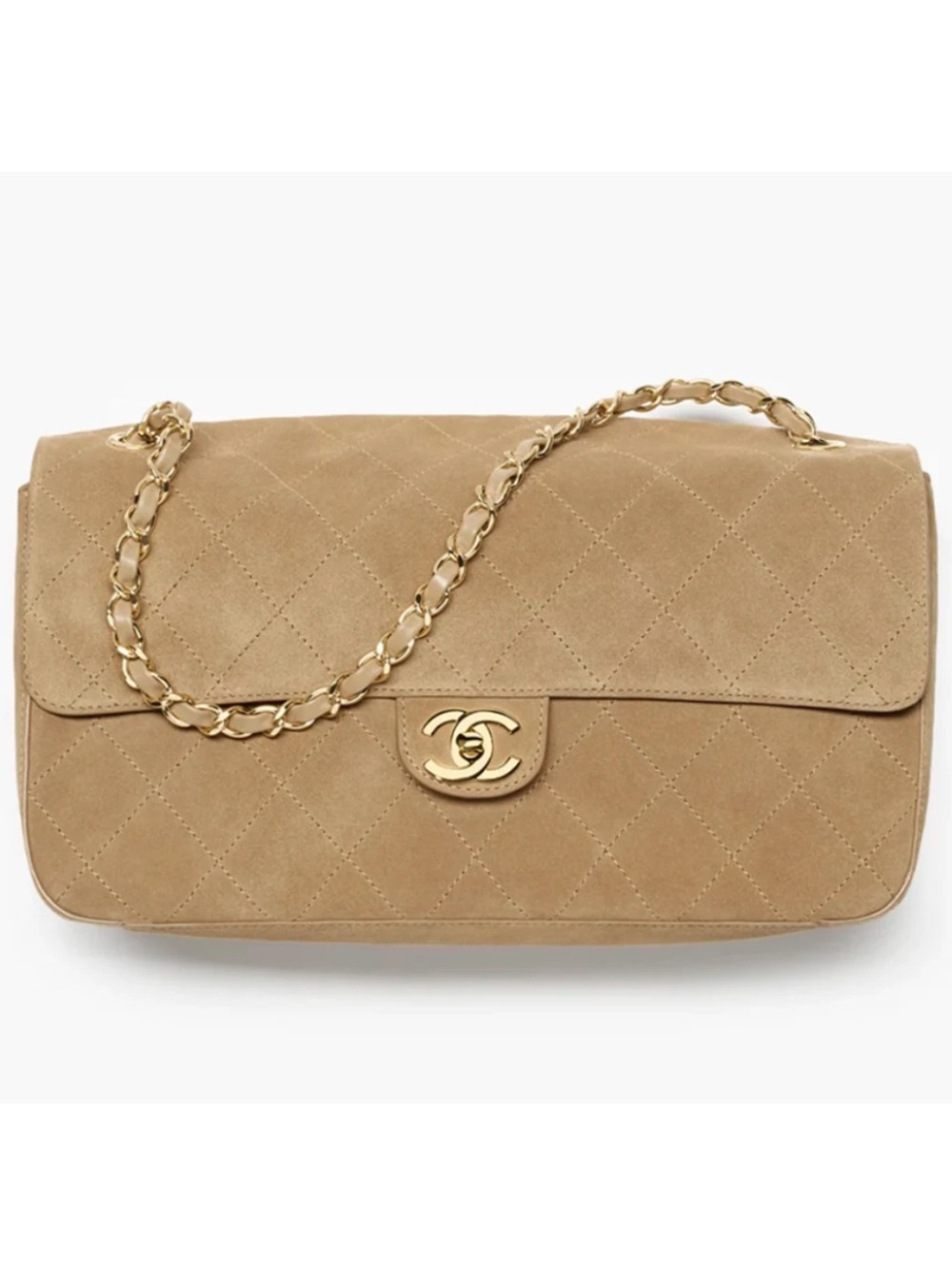 Chanel 26S Maxi Souplissimo Small Medium Dark Beige Suede Gold CC Logo Flap Bag